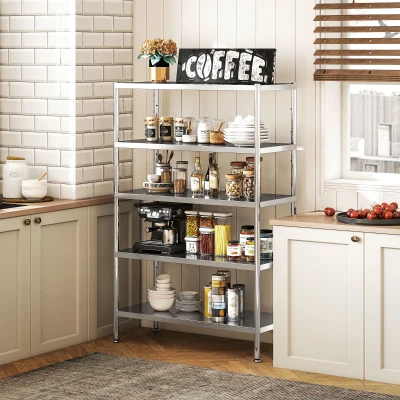 HOMCOM Étagère Cuisine 5 Niveaux Acier Inoxydable Argent