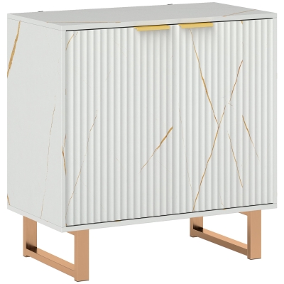 HOMCOM Buffet salon meuble de rangement style moderne con placard de 2 puertas acanaladas, estantería ajustable, patas de metal, blanco