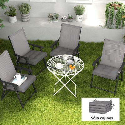 Outsunny Conjunto de Cojines para Sillas de Comedor y Jardín Impermeable con 2 Amarres de Fijación 42x42x5 cm Gris Oscuro