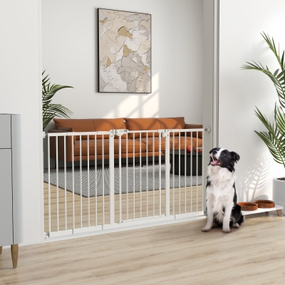 PawHut Pressure Fit Dog Gate Stair Gate, Adjustable Pets Barrier for Doorway Hallway with Auto Close, 74-148cm Wide