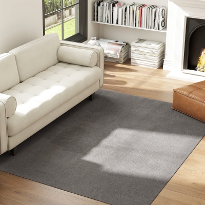 HOMCOM Alfombra Salón 160x230 cm Lavable en Lavadora Pelo Largo Estilo Moderno Tapete para Sala de Estar Dormitorio Gris Claro