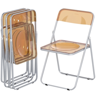 HOMCOM Set 4 platzsparende klappbare Stühle für Wohnzimmer und Veranstaltungen, Stahl und Acryl, Orange