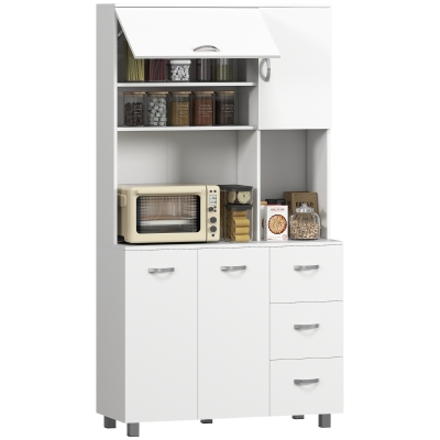 HOMCOM Credenza Cucina con Cassetti, Armadietti e Ripiani Bianco