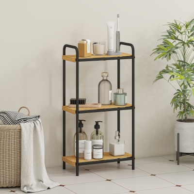 HOMCOM Estantería de Baño de Bambú con 3 Baldas Abiertas Diseño de Lamas y Estructura de Acero 41,5x21,5x77,5 cm Natural