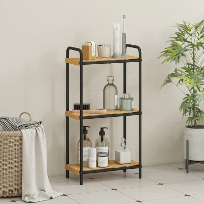 HOMCOM Estantería de Baño de Bambú con 3 Baldas Abiertas Diseño de Lamas y Estructura de Acero 41,5x21,5x77,5 cm Natural