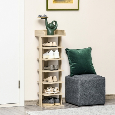 HOMCOM Zapatero Estrecho de 7 Niveles Capacidad de 6 Pares de Zapatos para Entrada Dormitorio y Pasillo 32x30x104 cm Roble