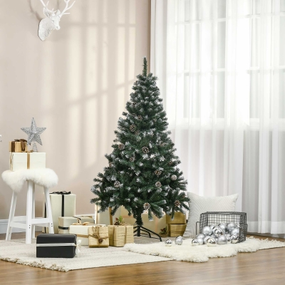 HOMCOM Künstlicher Weihnachtsbaum, 676 Zweige, 41 Zapfen, verschneite Spitzen, feuerfest, 180 cm