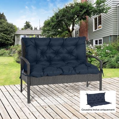 Outsunny Coussin Banc/Canapé 2 Places 100x98x8cm Bleu Foncé