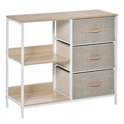 HOMCOM Cassettiera in Tessuto 80x29x71 cm Legno Naturale e Grigio Chiaro