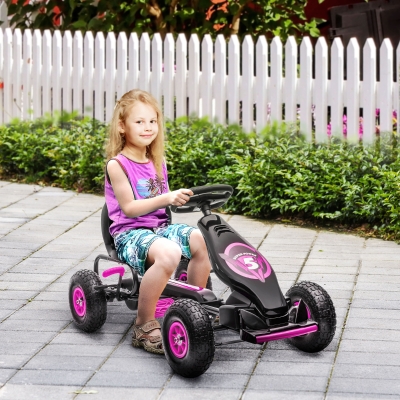 HOMCOM Go Kart a Pedali con Sedile Regolabile Rosa e Nero