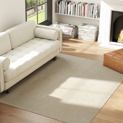 HOMCOM Alfombra Salón 160x230 cm Lavable en Lavadora Pelo Largo Estilo Moderno Tapete para Sala de Estar Dormitorio Crema