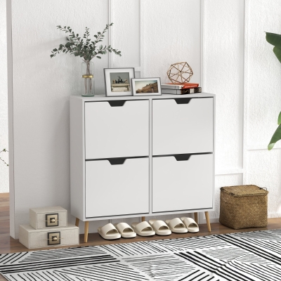 HOMCOM Zapatero Estrecho con 4 Cajones Abatibles y Patas de Madera Mueble Zapatero para 16 Pares 95x26x95 cm Blanco