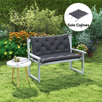 Outsunny Cojín para Banco con Respaldo 100x98x8 cm Colchón de Banco de 2 Plazas con 6 Cordones de Fijación para Jardín Terraza Balcón Exterior Gris