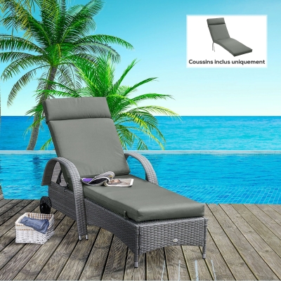 Outsunny Coussin Chaise Longue 196x55x8cm Gris Rembourré