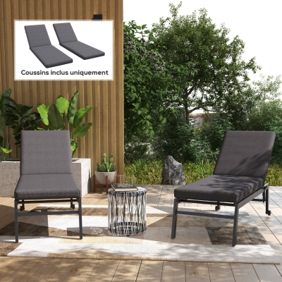 Outsunny Matelas Chaise Longue 2Pcs Sangles Jardin Gris Foncé
