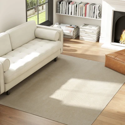 HOMCOM Teppich Wohnzimmer 160x230 cm Waschbar in Waschmaschine Langer Flor Moderner Stil Teppich für Wohnzimmer Schlafzimmer Creme