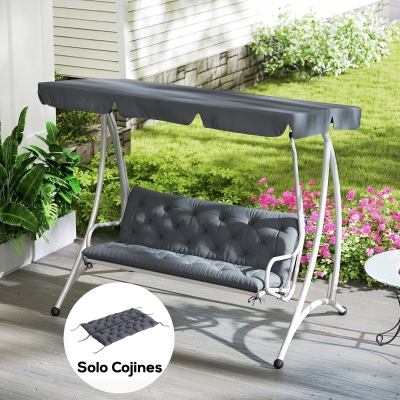 Outsunny Cojín para Banco con Respaldo 150x98x8 cm Colchón de Banco de 3 Plazas con 6 Cordones de Fijación para Jardín Terraza Balcón Exterior Gris