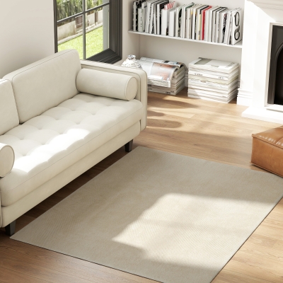 HOMCOM Alfombra Salón 120x160 cm Lavable en Lavadora Pelo Largo Estilo Moderno Tapete para Sala de Estar Dormitorio Crema