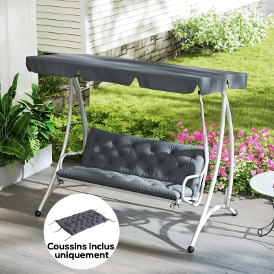 Outsunny Coussin Banc Jardin 3 Places Gris