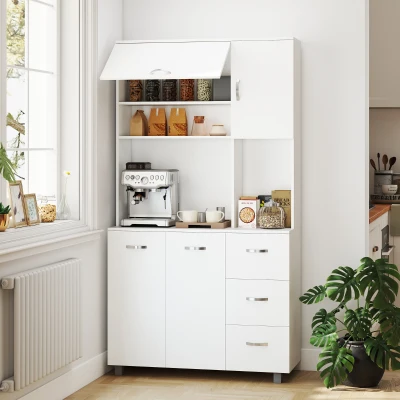 HOMCOM Freestanding Kitchen Cupboard, Microwave Cabinet with Storage Cabinet and Adjustable Shelves, Drawers, 183cm, White