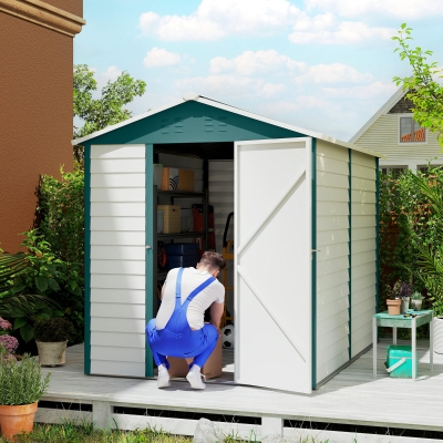 Outsunny Metal Garden Shed 9x6FT Lockable Green
