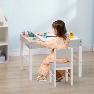 HOMCOM Kids Table & Chair Set with Storage - Grey