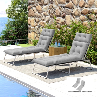 Outsunny Lot 2 Coussins Chaise Longue 190x56x10cm Gris Clair