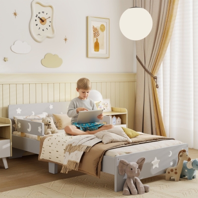 ZONEKIZ Toddler Bed with Side Rails Grey 3-6 Years
