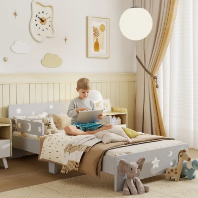 ZONEKIZ Toddler Bed with Side Rails Grey 3-6 Years