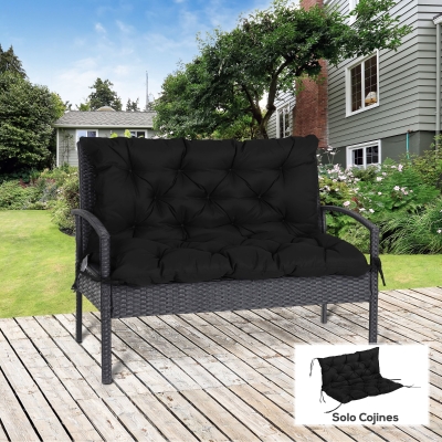Outsunny Cojín para Banco con Respaldo 100x98x8 cm de 2 Plazas con Cordones de Fijación para Jardín Terraza Balcón Exterior Negro