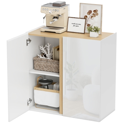 HOMCOM Hochglanz Buffet, Aufbewahrungsschrank mit 2 sanft schließenden Türen und verstellbarem Regal, 80x40x80cm, weiß