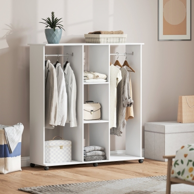 HOMCOM Armoire Mobile Bois Blanc 120x40x128cm 6 Roulettes