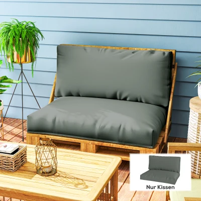 Outsunny Palettenkissen 2er Set Abnehmbar Sitzkissen Palettenpolster mit Rückenlehne 120 x 80 x 20 cm Dunkelgrau