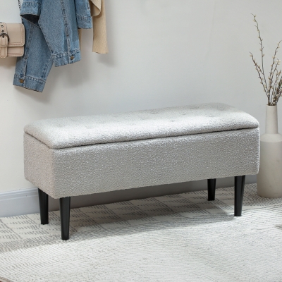 HOMCOM Banco Almacenaje Plegable Capacidad de 47 L 95x38x45 cm Tapizado en Borreguito Pie de Cama para Salón Dormitorio Gris