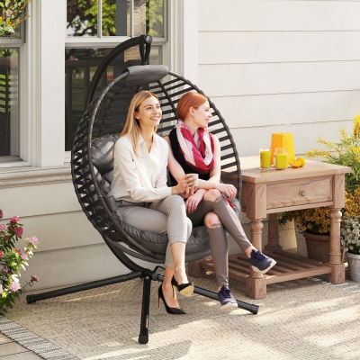 Outsunny Hängesessel mit Gestell, Eiförmiger Hängeschaukel mit weichem Sitzpolstern,faltbar Hängematte für den Außenbereich Schaukelsessel Indoor Outdoor, Terrasse, Garten, Grau