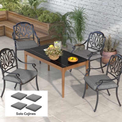 Outsunny Conjunto de 4 Cojines para Sillas de Comedor 47x47x7cm Impermeable y Protección UV 50+ para Interior y Exterior Gris