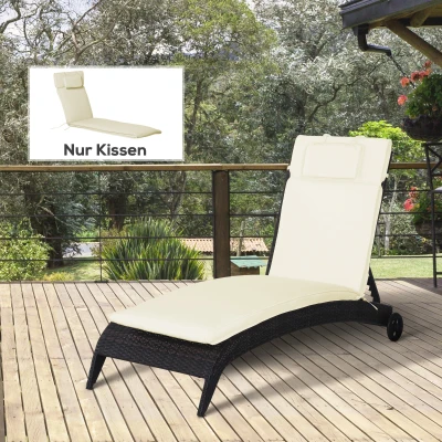 Outsunny Liegenauflage Liegenpolster Gartenliege mit Kopfkissen abnehmbar Bezug Polyester + Baumwollfaser Cremeweiß 198 x 53 x 5 cm