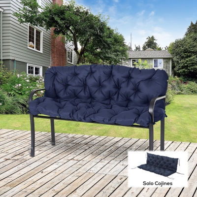 Outsunny Colchón de Banco de 3 Plazas 150x98x8 cm con 6 Cordones de Fijación para Jardín Terraza Balcón Exterior Azul