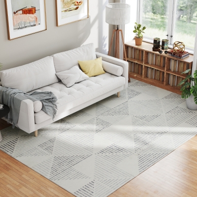 HOMCOM Modern Geometric Washable Rug 290x200cm Grey