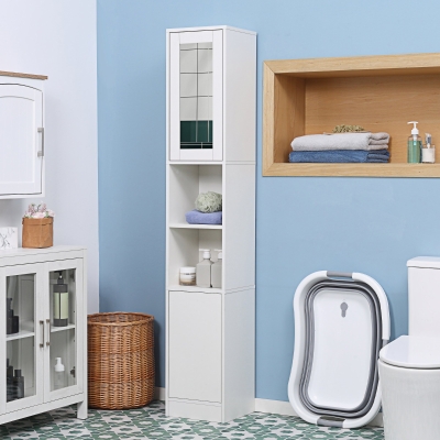 kleankin Colonne Salle de Bain Bois 170cm avec Miroir Blanc