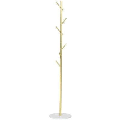 HOMCOM Portemanteau 8 Patères Marbre Rond Doré Ø32x164 cm