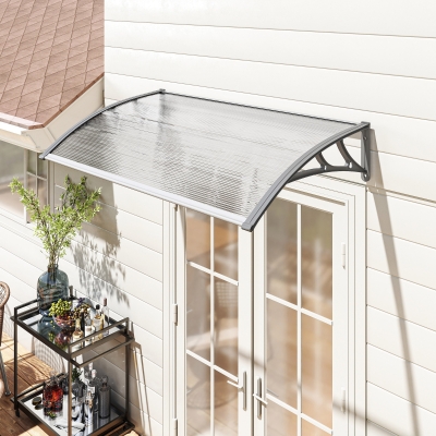 Outsunny Tejadillo de Protección 110x60 cm Marquesina Exterior para Puertas y Ventanas contra Sol y Lluvia con Soporte de PP Policarbonato Transparente