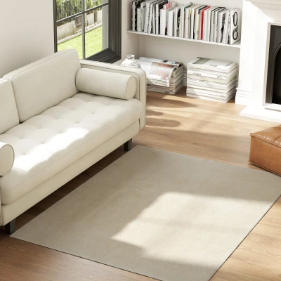 HOMCOM Teppich Wohnzimmer 120x160 cm Waschbar in der Waschmaschine Langes weiches Fell Moderner Stil Teppich für Wohnzimmer Creme