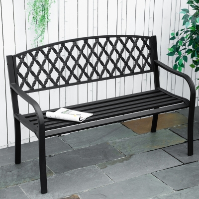 Outsunny Panchina da giardino 128cm x 58.5cm x 89cm Nero