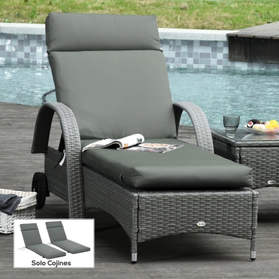 Outsunny Pack 2 Cojines para Tumbona 196x55x8 cm Colchonetas para Tumbona Acolchadas de Jardín Terraza Patio Gris