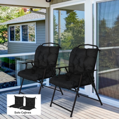 Outsunny Conjunto de 2 Cojines para Silla 50x98x8 cm con Respaldo 6 Cordones de Fijación para Jardín Terraza Balcón Negro