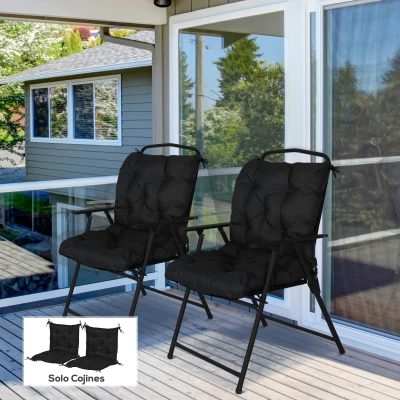 Outsunny Conjunto de 2 Cojines para Silla 50x98x8 cm con Respaldo 6 Cordones de Fijación para Jardín Terraza Balcón Negro