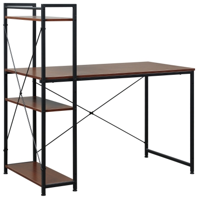 HOMCOM Computer Desk with Storage Shelves, Industrial Writing Table, Study Workstation for Home Office with Metal Frame, Walnut and Black