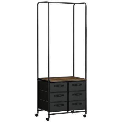 HOMCOM Dressing Industriel Noir Marron 6 Tiroirs