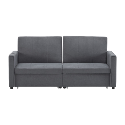 Convertible Fabric Sofa Chair with Cup Holders and Side Pockets, Gray